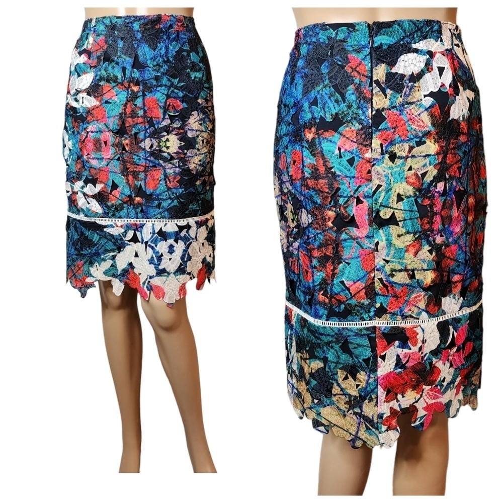 Antonio Melani lace cutout pencil skirt. Women's size 2. Multicolored floral